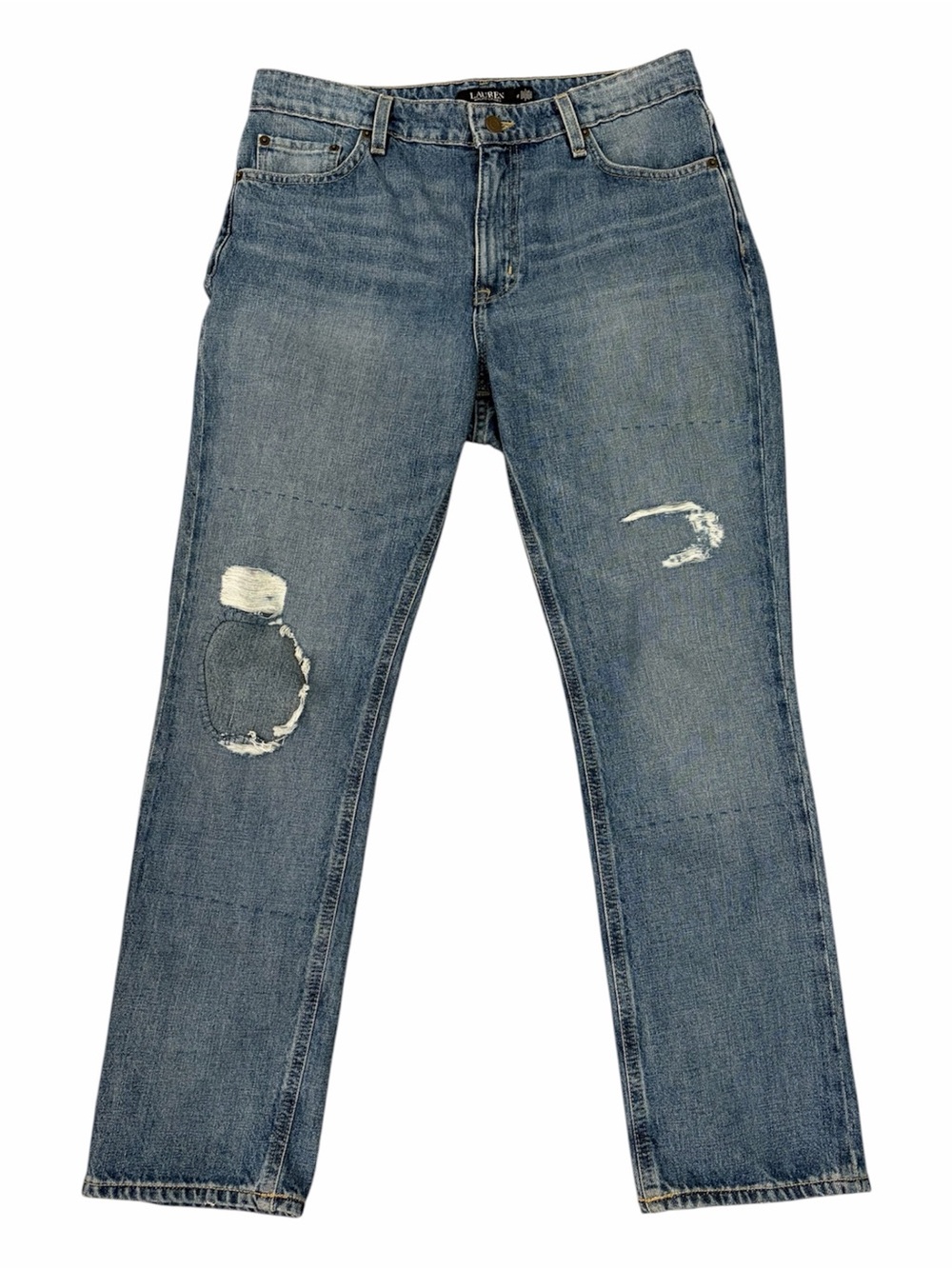 Lauren Ralph Lauren Distressed High-Rise Straight Ankle Jeans Size 10 Inseam 28"